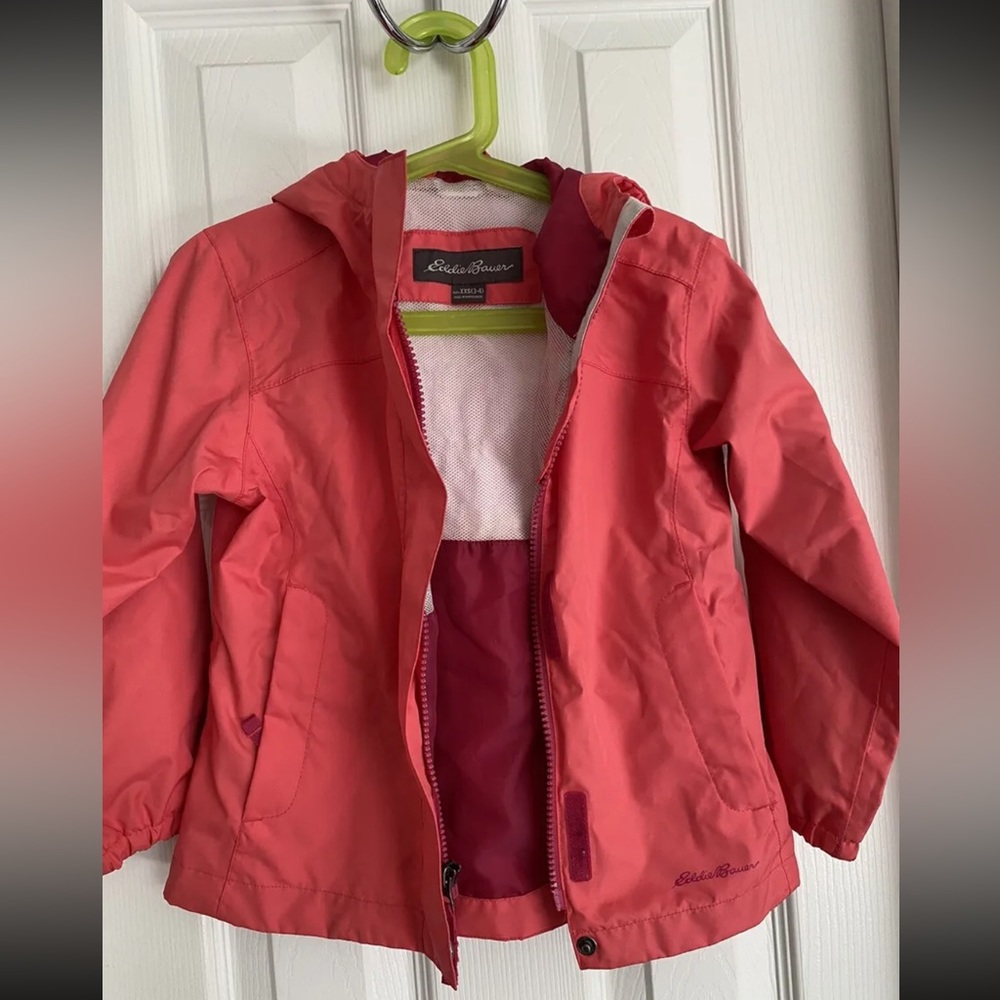 EDDIE BAUER HOODED RAIN JACKET GIRLS SZ XXS 3/4